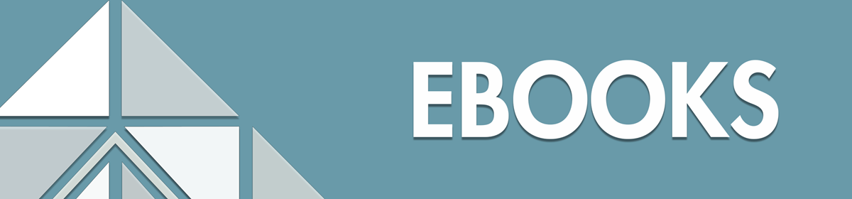 Teal background with white text saying 'EBOOKS' next to a geometric triangle design. Clean and informative tone.