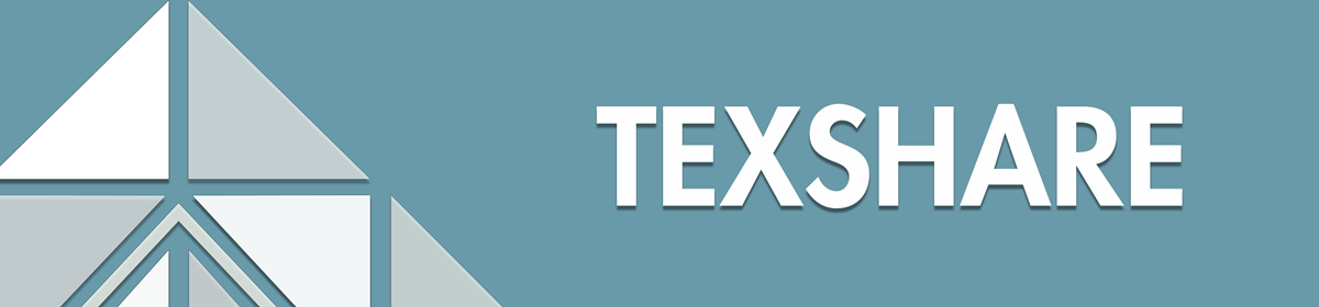 Teal background with white text saying 'TexShare' next to a geometric triangle design. Clean and informative tone.