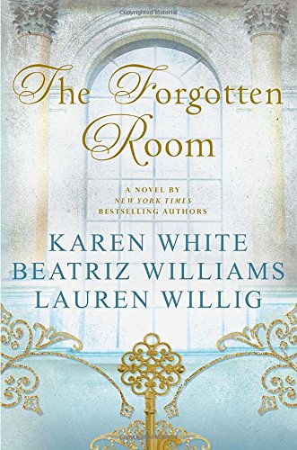 "The Forgotten Room book cover featuring a vintage, ornate design with an arched window. Soft blue and gold tones create an antique, mysterious feel."